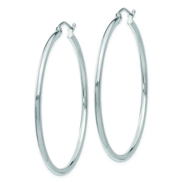 14k White Gold Polished 2x45mm Lightweight Tube Hoop Earrings - Image 2