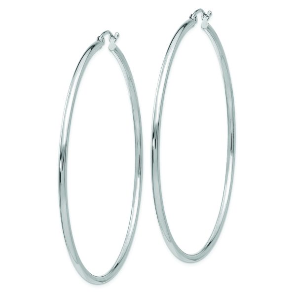 14k White Gold Polished 2x60mm Lightweight Tube Hoop Earrings - Image 2