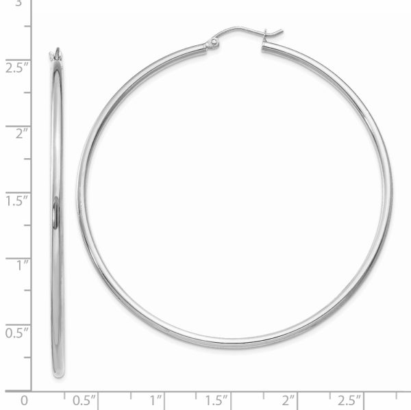 14k White Gold Polished 2x60mm Lightweight Tube Hoop Earrings - Image 3