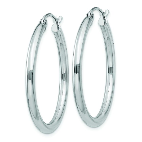 14K White Gold Polished 2.5mm Lightweight Tube Hoop Earrings - Image 2