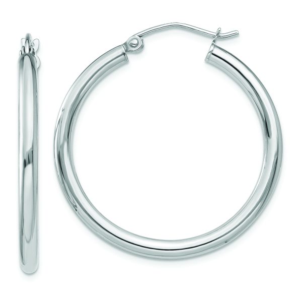14K White Gold Polished 2.5mm Lightweight Tube Hoop Earrings