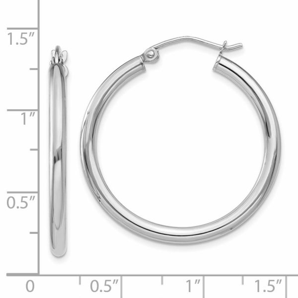 14K White Gold Polished 2.5mm Lightweight Tube Hoop Earrings - Image 3