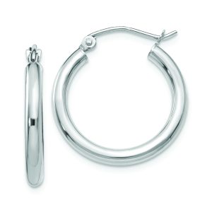 14K White Gold Polished 2.5mm Tube Hoop Earrings