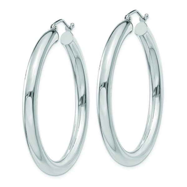 14K White Gold Polished 4mm Lightweight Tube Hoop Earrings - Image 2