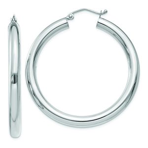 14K White Gold Polished 4mm Lightweight Tube Hoop Earrings