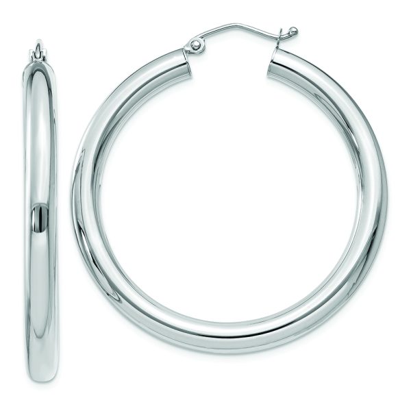 14K White Gold Polished 4mm Lightweight Tube Hoop Earrings