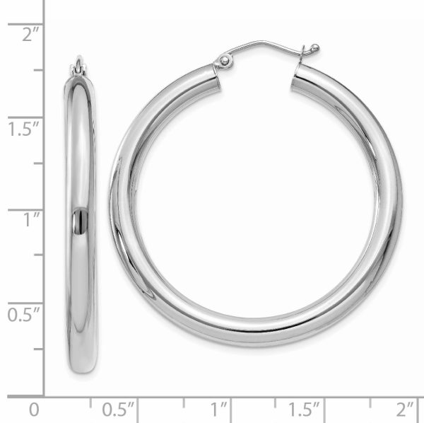 14K White Gold Polished 4mm Lightweight Tube Hoop Earrings - Image 3
