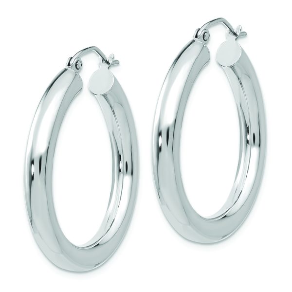 14K White Gold Polished 4mm Lightweight Tube Hoop Earrings - Image 2