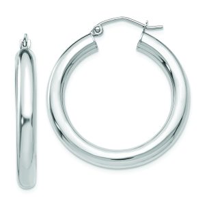 14K White Gold Polished 4mm Lightweight Tube Hoop Earrings