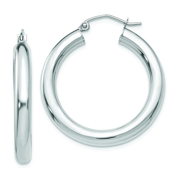 14K White Gold Polished 4mm Lightweight Tube Hoop Earrings