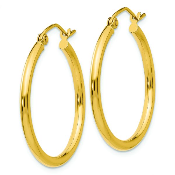 14k Polished 2x25mm Lightweight Tube Hoop Earrings - Image 2