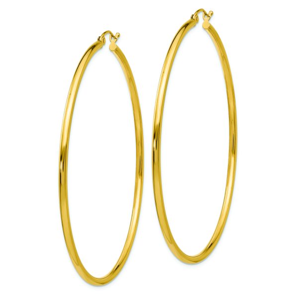 14k Polished 2x60mm Lightweight Tube Hoop Earrings - Image 2