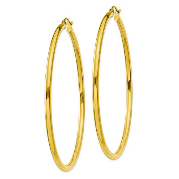14K Polished 2.5mm Lightweight Tube Hoop Earrings - Image 2