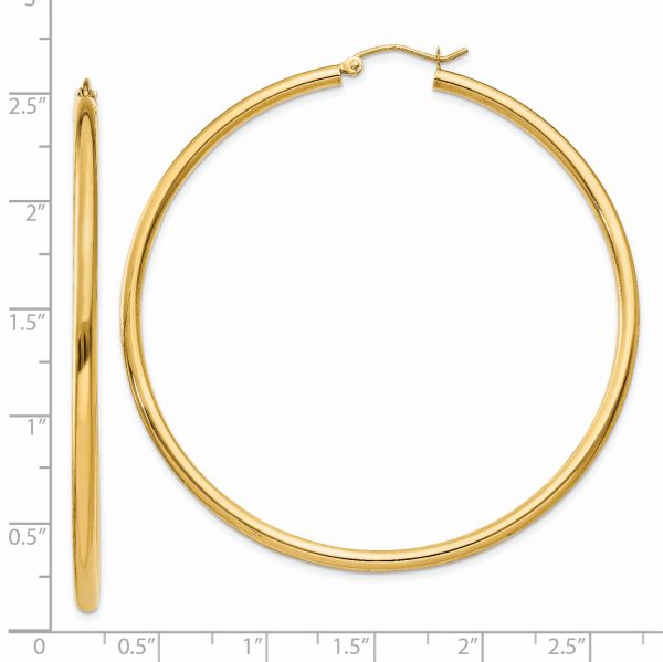 14K Polished 2.5mm Lightweight Tube Hoop Earrings - Image 4