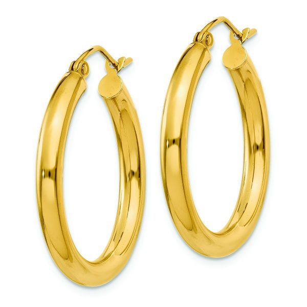 14k Polished 3mm Tube Hoop Earrings - Image 2