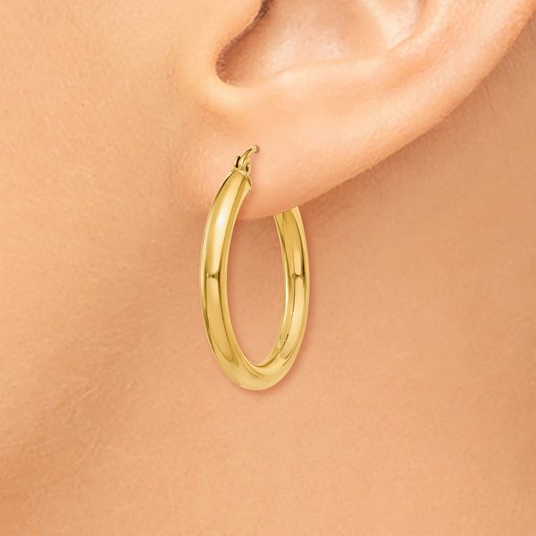 14k Polished 3mm Lightweight Tube Hoop Earrings - Image 3