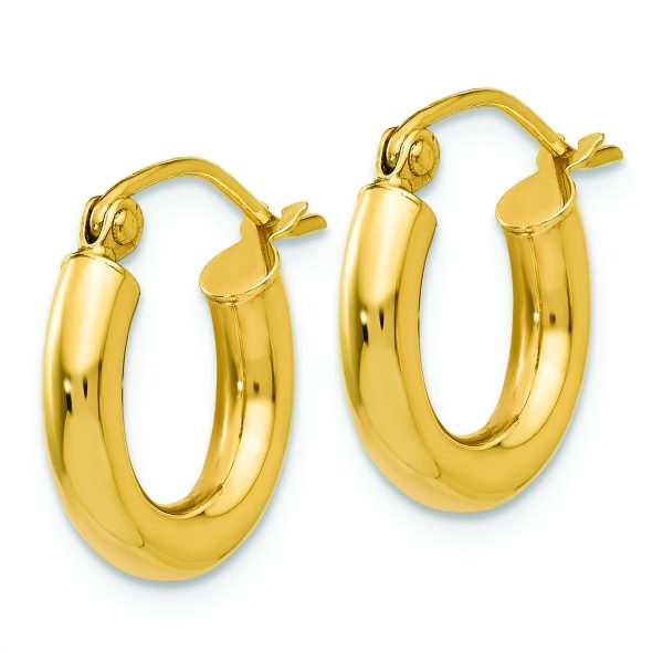 14k Polished 3mm Lightweight Tube Hoop Earrings - Image 2