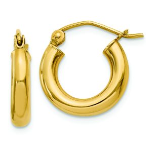 14k Polished 3mm Lightweight Tube Hoop Earrings