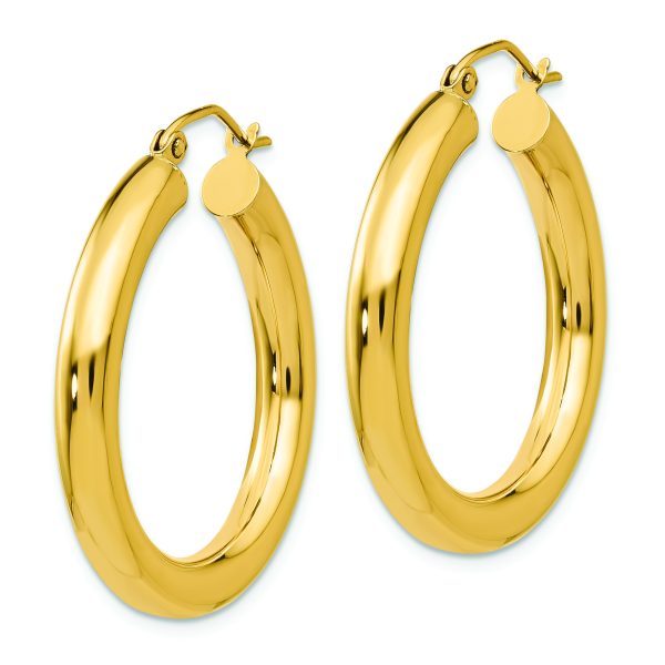14k Polished 4mm Tube Hoop Earrings - Image 2