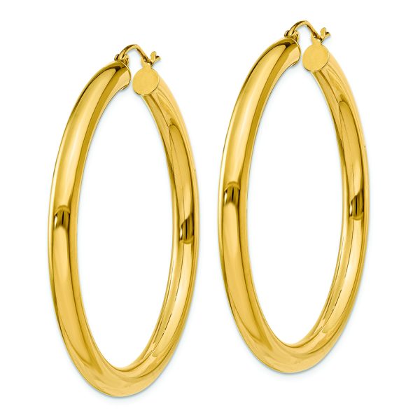 14K Polished 4mm Lightweight Tube Hoop Earrings - Image 2