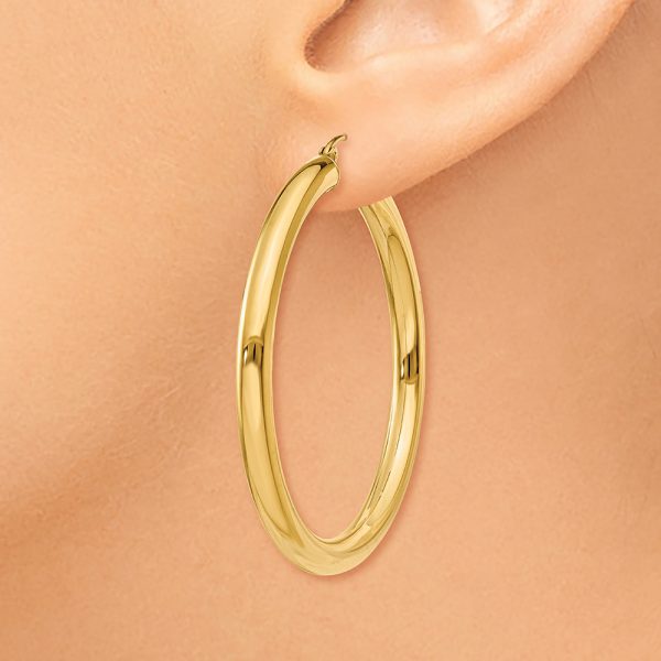 14K Polished 4mm Lightweight Tube Hoop Earrings - Image 3