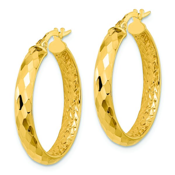 14K Polished and Textured Diamond-cut Inside Fancy Hoop Earrings - Image 2