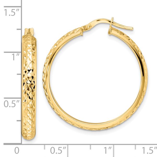 14K Polished Diamond Cut Hoop Earrings - Image 3