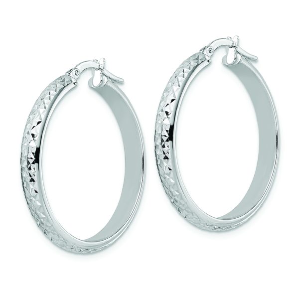 14K White Gold Diamond Cut Hoop Earrings - Image 2