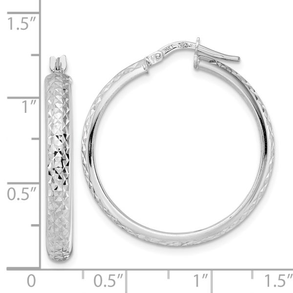 14K White Gold Diamond Cut Hoop Earrings - Image 3