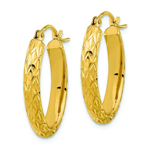 14K Polished Diamond-cut Fancy Oval Hoop Earrings - Image 2