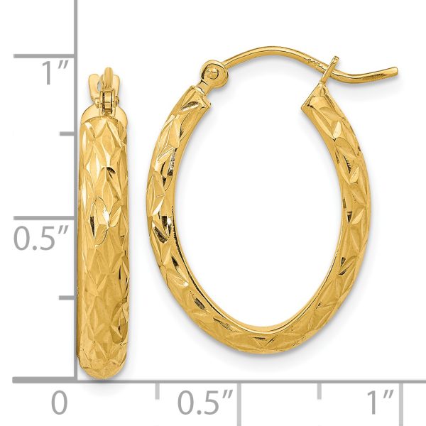 14K Polished Diamond-cut Fancy Oval Hoop Earrings - Image 3