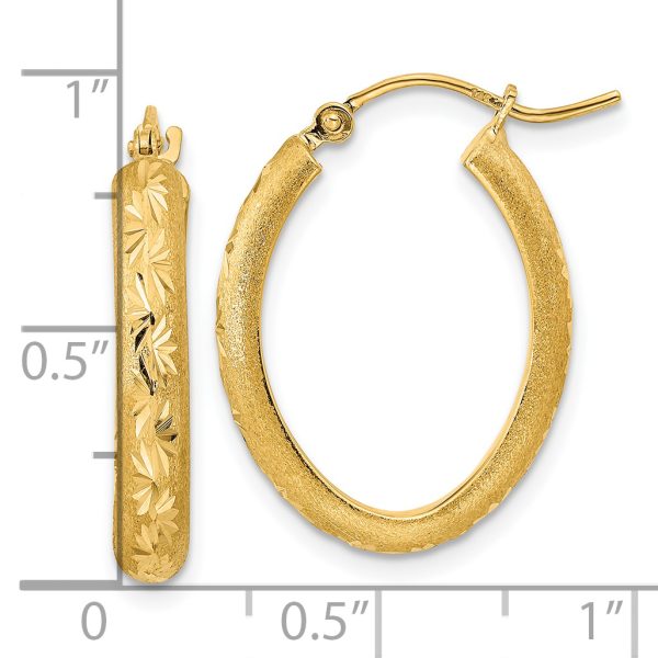 14K Polished and Satin Diamond-cut Oval Hoop Earrings - Image 3