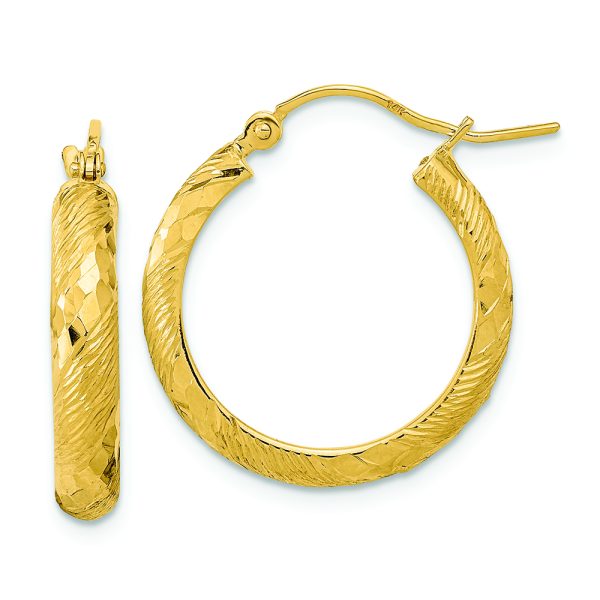 14K Polished and Textured D/C Fancy Pattern Hoop Earrings