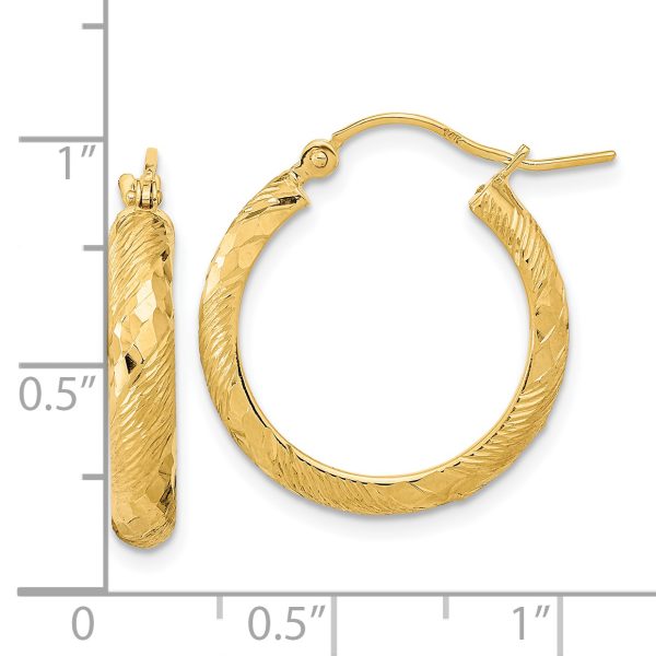 14K Polished and Textured D/C Fancy Pattern Hoop Earrings - Image 3