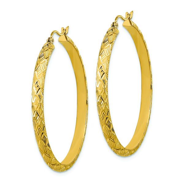 14K Polished and Textured Fancy Diamond Cut Hoop Earrings - Image 2