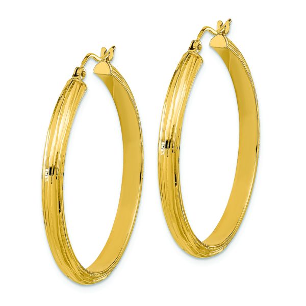 14K Polished and Textured Fancy Hoop Earrings - Image 2