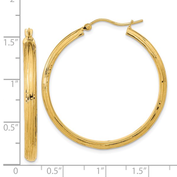 14K Polished and Textured Fancy Hoop Earrings - Image 3