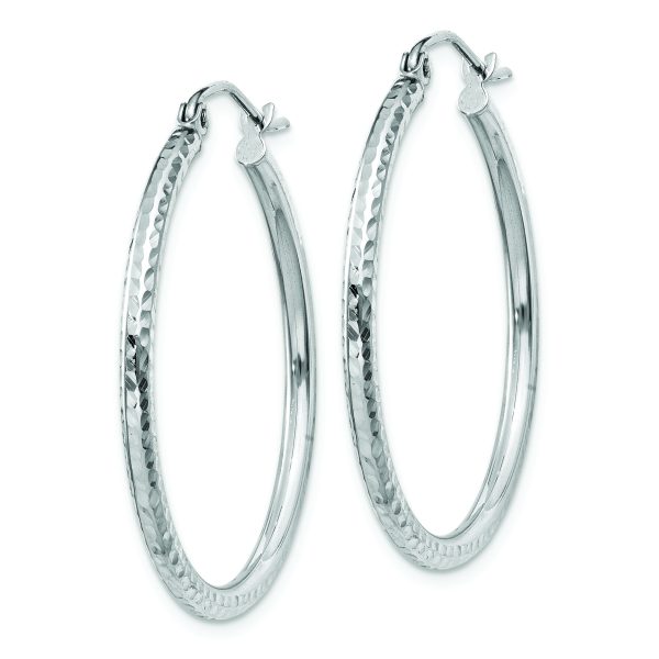 14k White Gold Diamond-cut 2mm Round Tube Hoop Earrings - Image 2