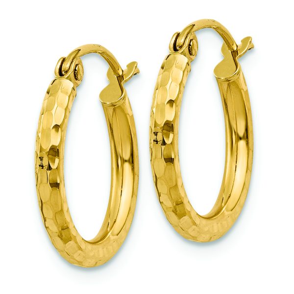 14k Diamond-cut 2mm Round Tube Hoop Earrings - Image 2