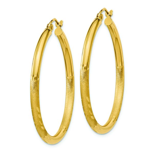 14k Satin & Diamond-cut 2.5mm Round Hoop Earrings - Image 2