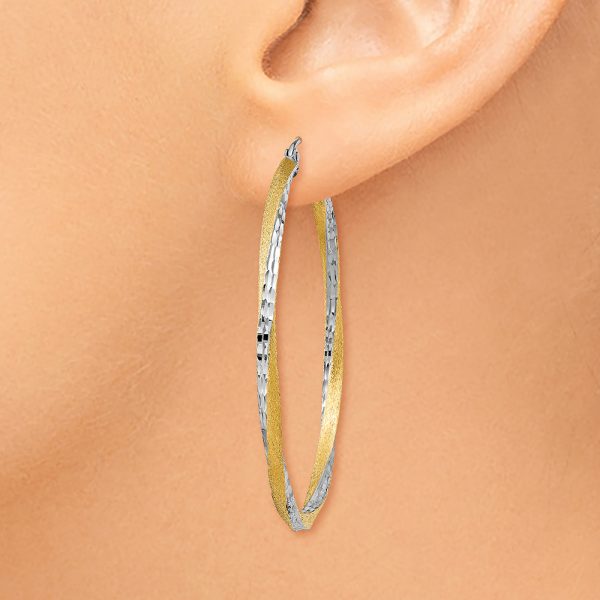 14k & Rhodium Diamond-cut 2.5mm Twisted Hoop Earrings - Image 3