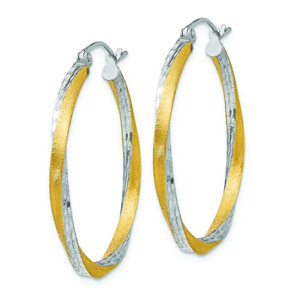 14k & Rhodium Diamond-cut 2.5mm Twisted Hoop Earrings - Image 2