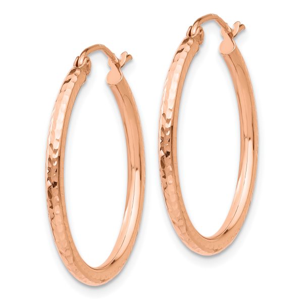 14k Rose Gold Diamond-cut Polished Hoop Earrings - Image 2