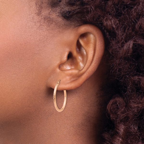 14k Rose Gold Diamond-cut Polished Hoop Earrings - Image 3