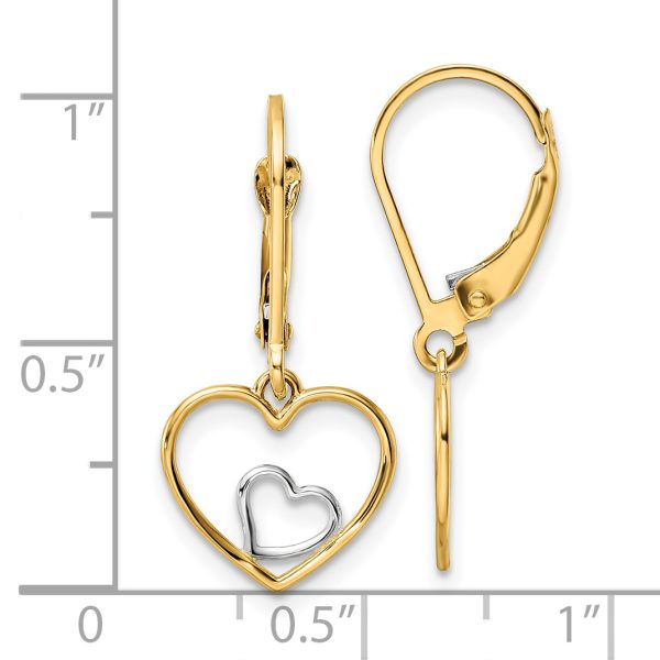 14k w/Rhodium Heart in Heart Leverback Dangle Earrings - Image 3