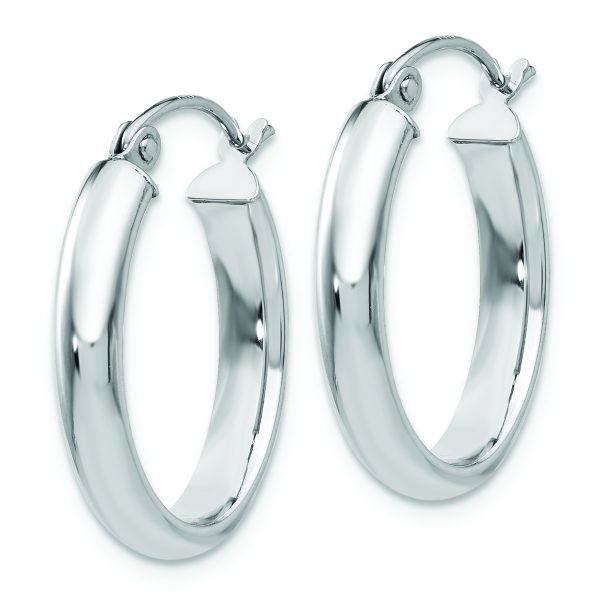 14k White Gold Polished 3.75mm Oval Tube Hoop Earrings - Image 2