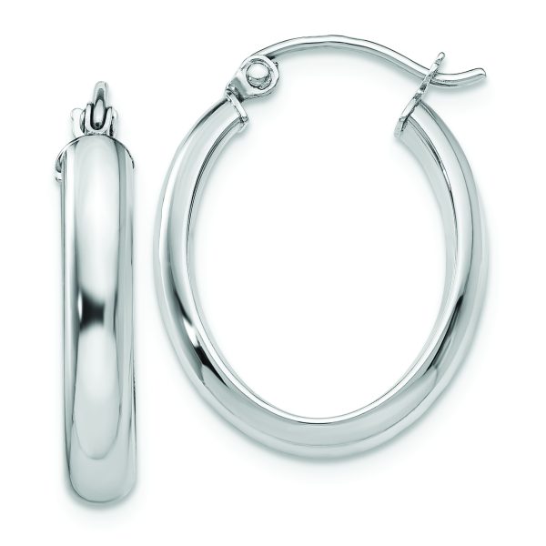 14k White Gold Polished 3.75mm Oval Tube Hoop Earrings