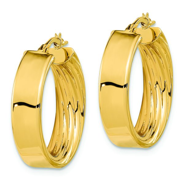 14K Polished and Textured Inside Hoop Earrings - Image 2