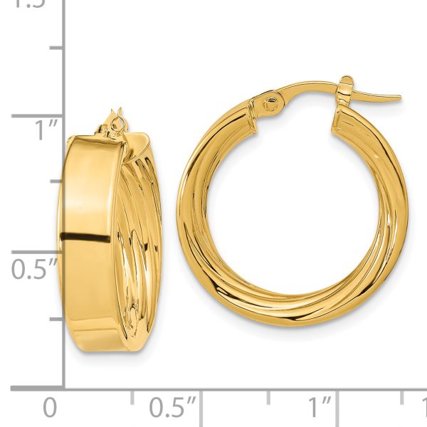 14K Polished and Textured Inside Hoop Earrings - Image 3