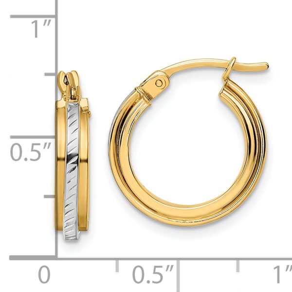 14k w/ White Rhodium Diamond-cut Hoops - Image 2